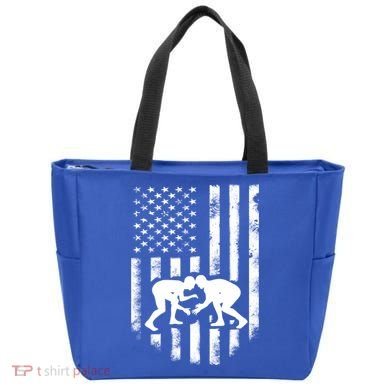 American Flag Wrestling Meaningful Gift Distressed Wrestle Gift Tee Tote Bag