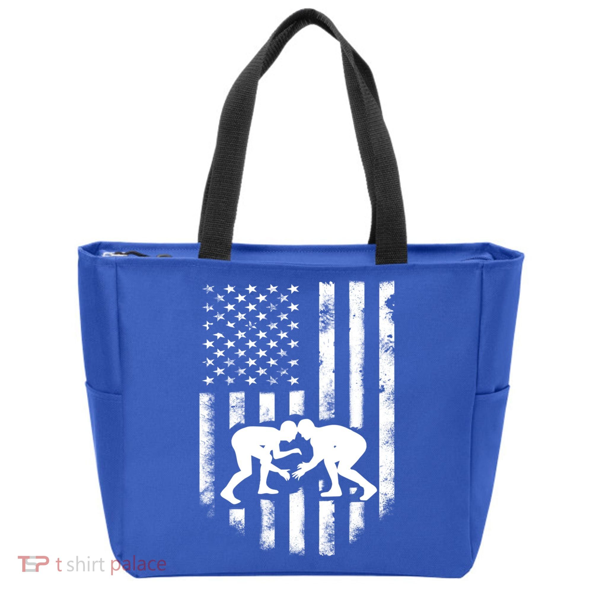 American Flag Wrestling Meaningful Gift Distressed Wrestle Gift Tee Tote Bag