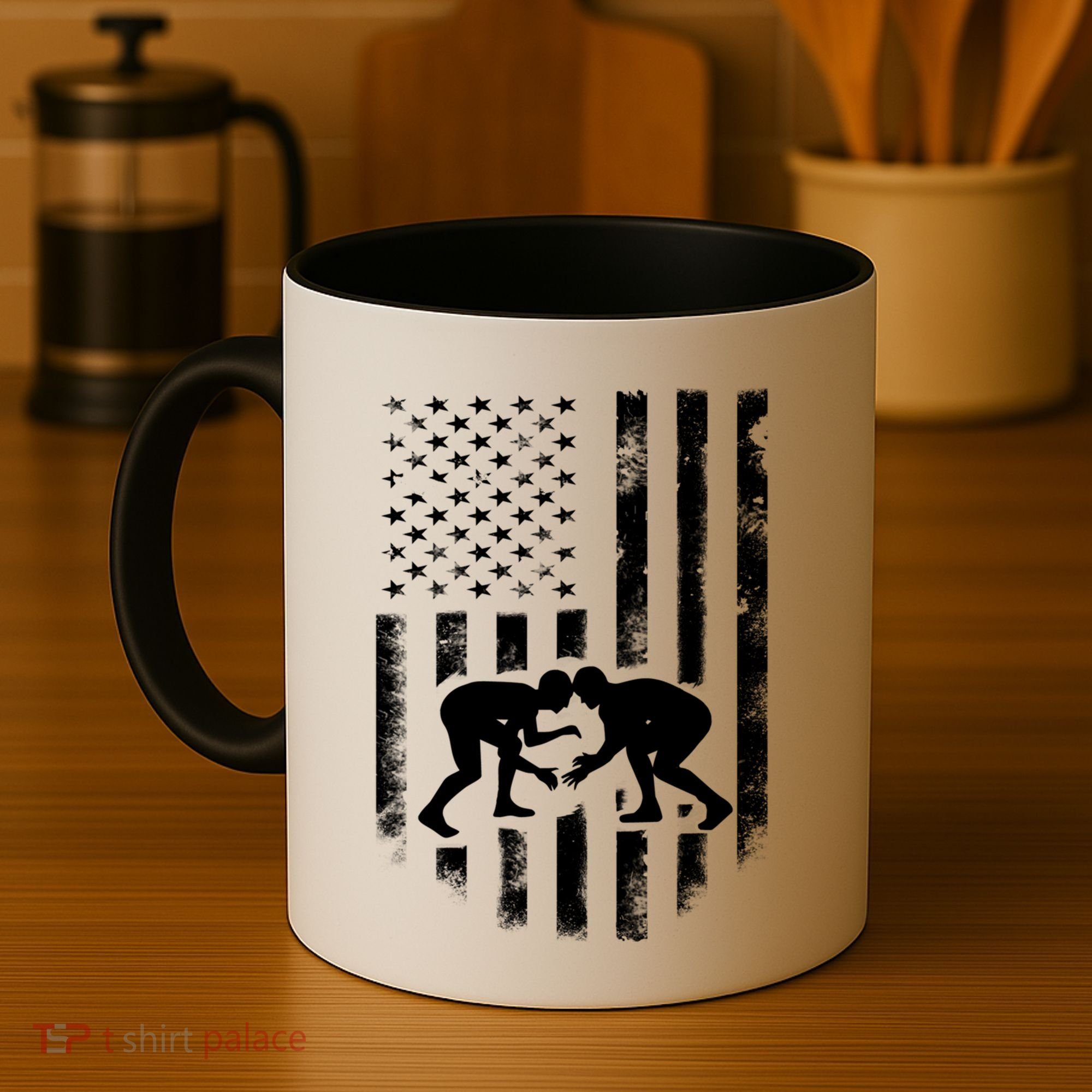 American Flag Wrestling Gift Distressed Wrestle Gift Gift Coffee Mug