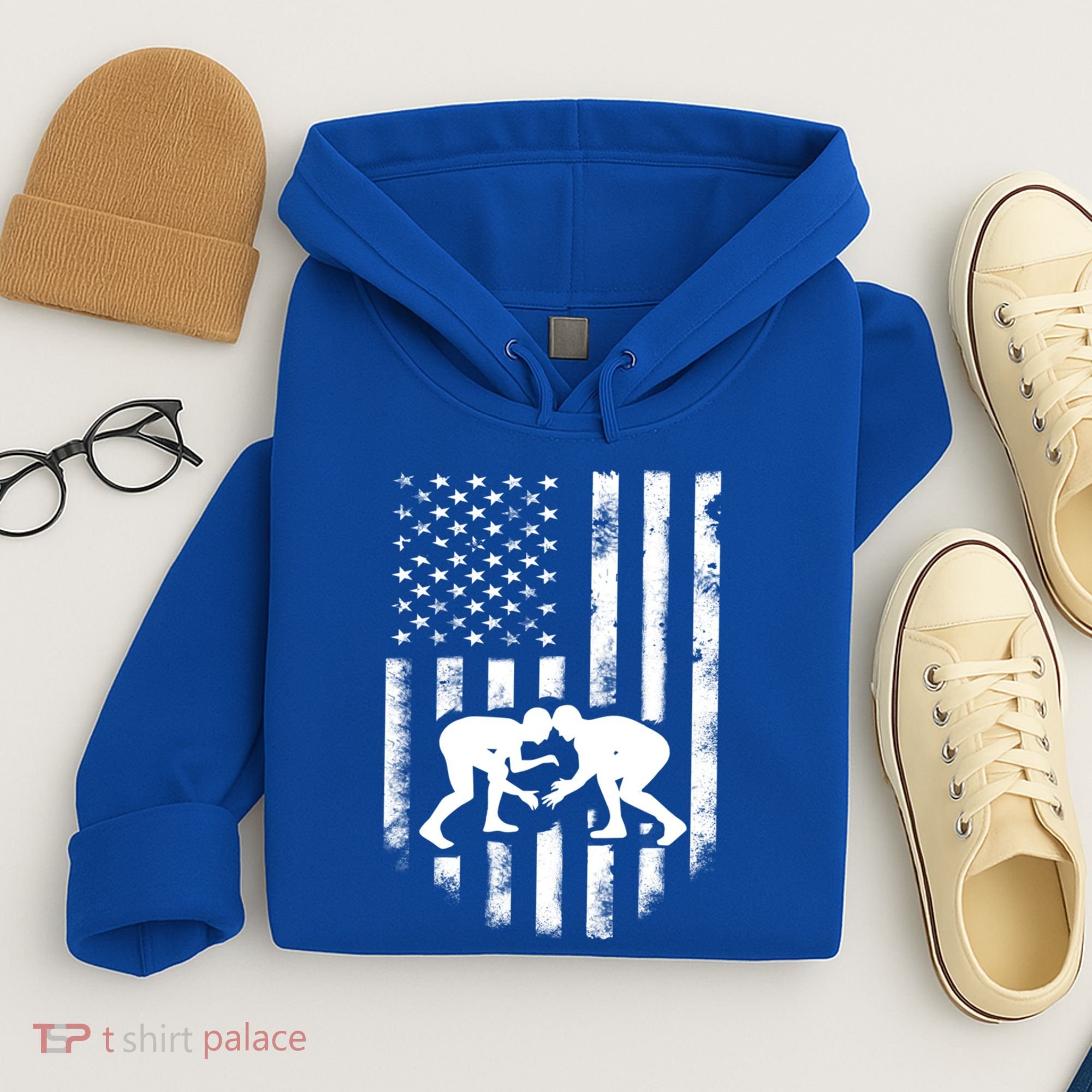 American Flag Wrestling Gift Distressed Wrestle Gift Gift Hoodie