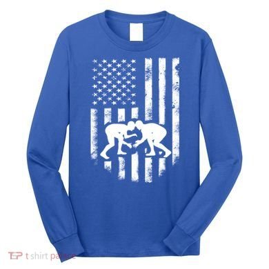 American Flag Wrestling Gift Distressed Wrestle Gift Gift Long Sleeve Shirt