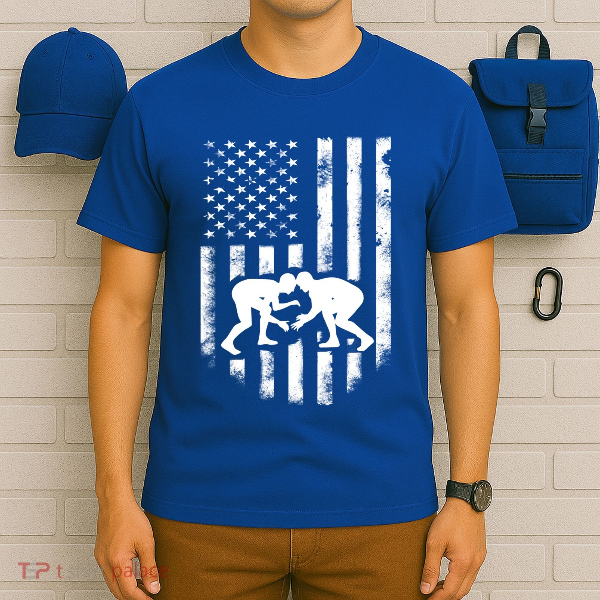 American Flag Wrestling Gift Distressed Wrestle Gift Gift T-Shirt