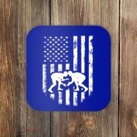 American Flag Wrestling Gift Distressed Wrestle Gift Gift Coaster thumb 0