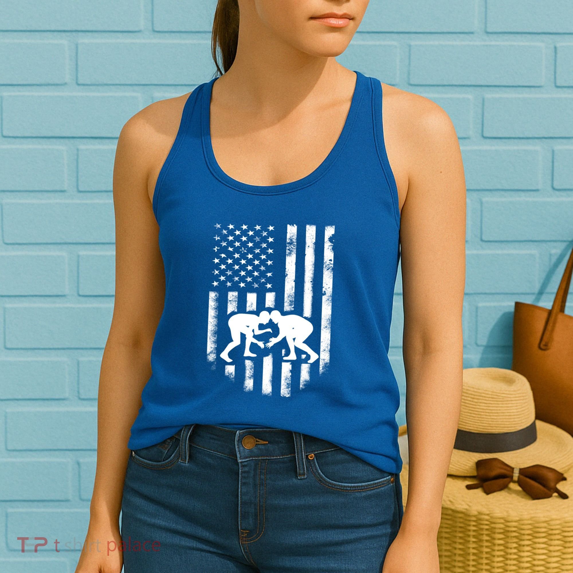 American Flag Wrestling Gift Distressed Wrestle Gift Gift Women's Tank Top