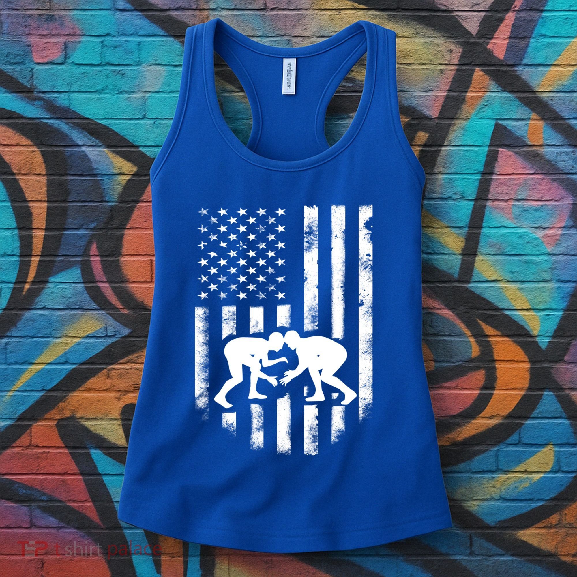 American Flag Wrestling Gift Distressed Wrestle Gift Gift Women's Tank Top