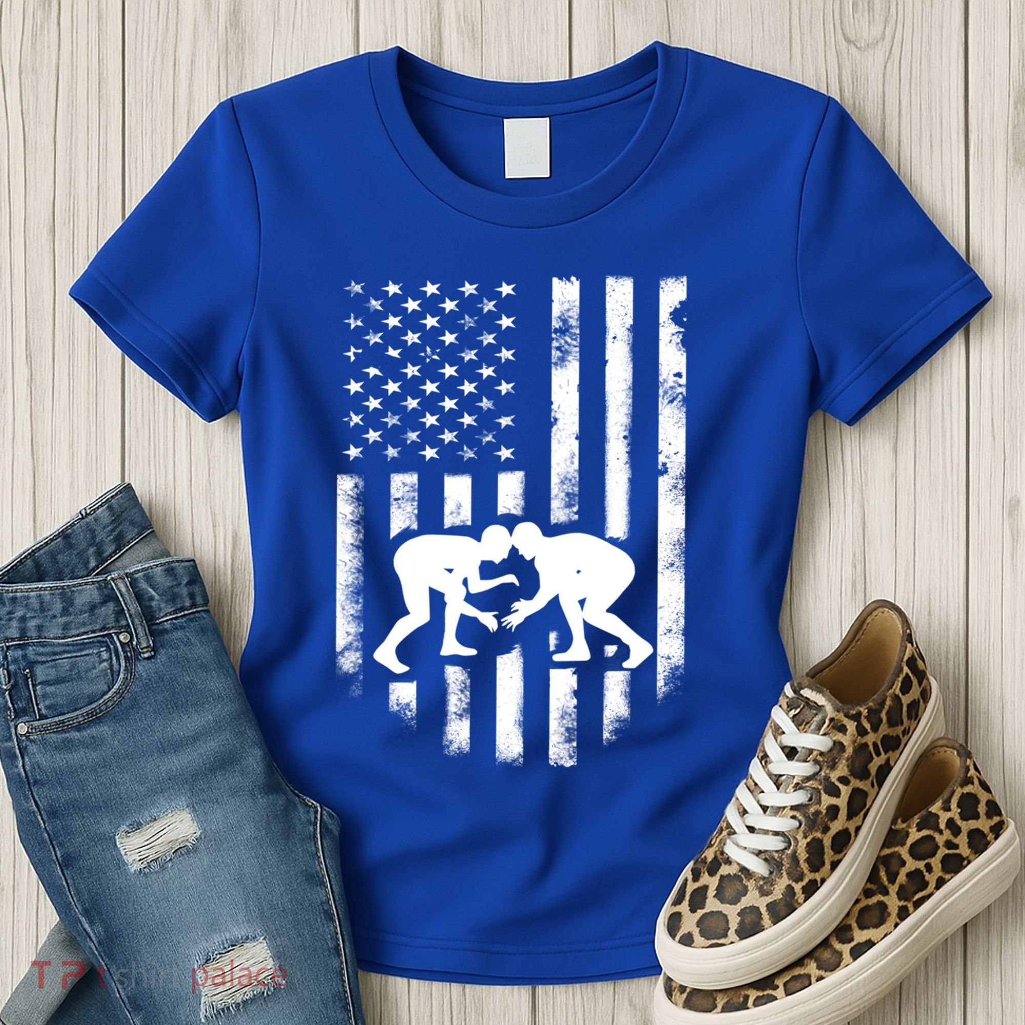 American Flag Wrestling Gift Distressed Wrestle Gift Gift Women's T-Shirt