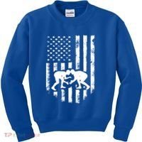 American Flag Wrestling Gift Distressed Wrestle Gift Gift Kids Sweatshirt thumb 0