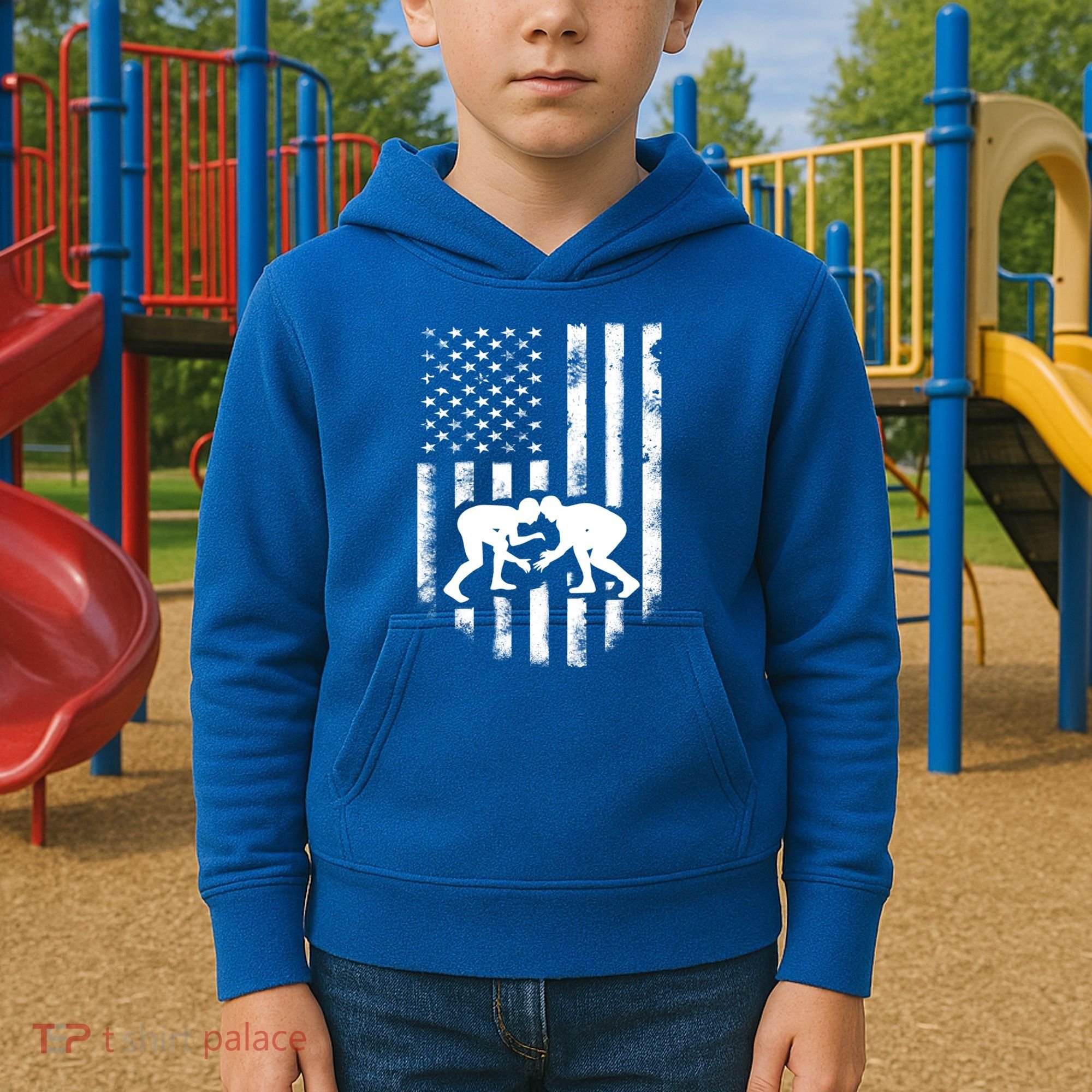 American Flag Wrestling Gift Distressed Wrestle Gift Gift Kids Hoodie
