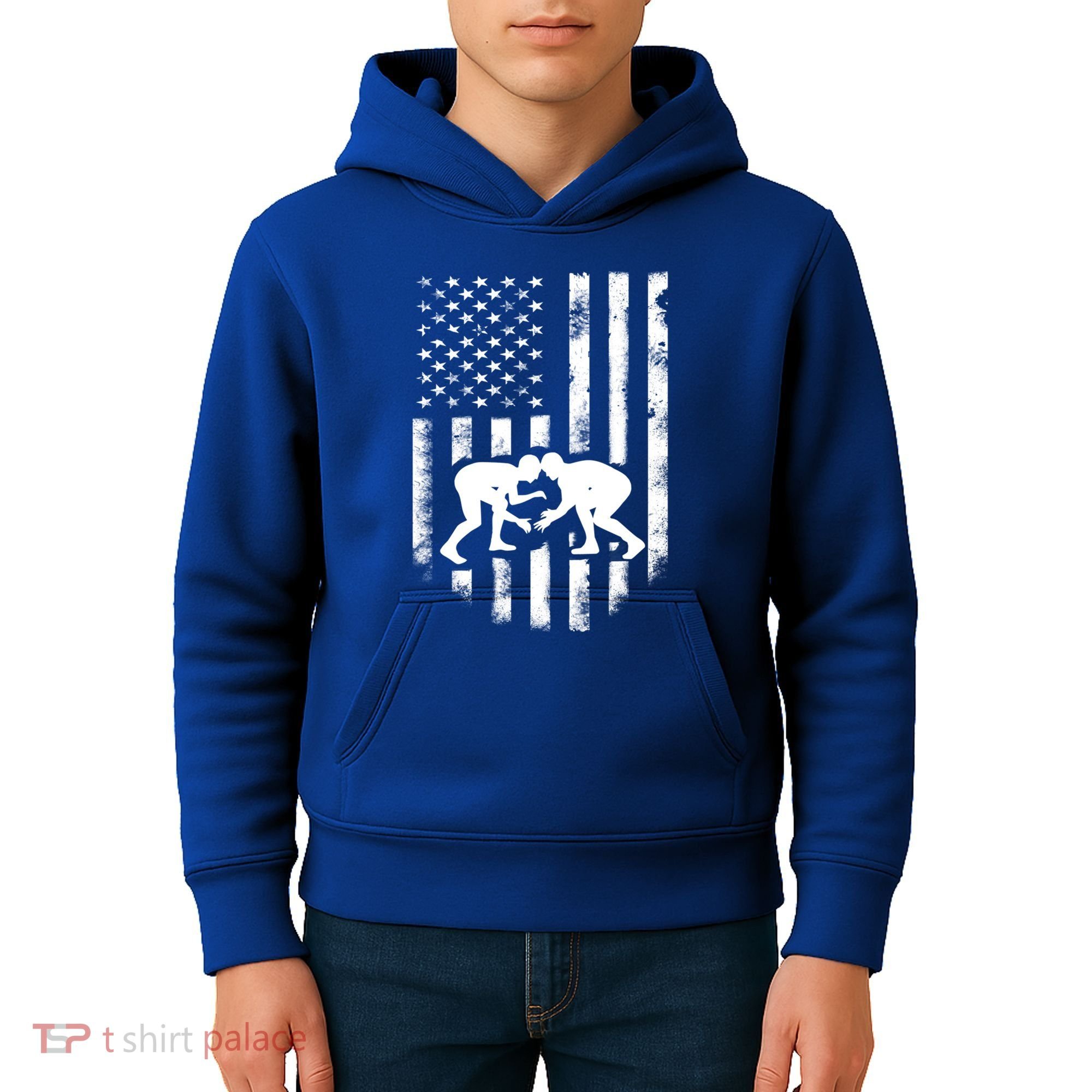American Flag Wrestling Gift Distressed Wrestle Gift Gift Kids Hoodie