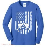 American Flag Wrestling Gift Distressed Wrestle Gift Gift Kids Long Sleeve Shirt thumb 0