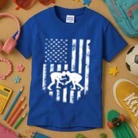 American Flag Wrestling Gift Distressed Wrestle Gift Gift Kids T-Shirt thumb 3