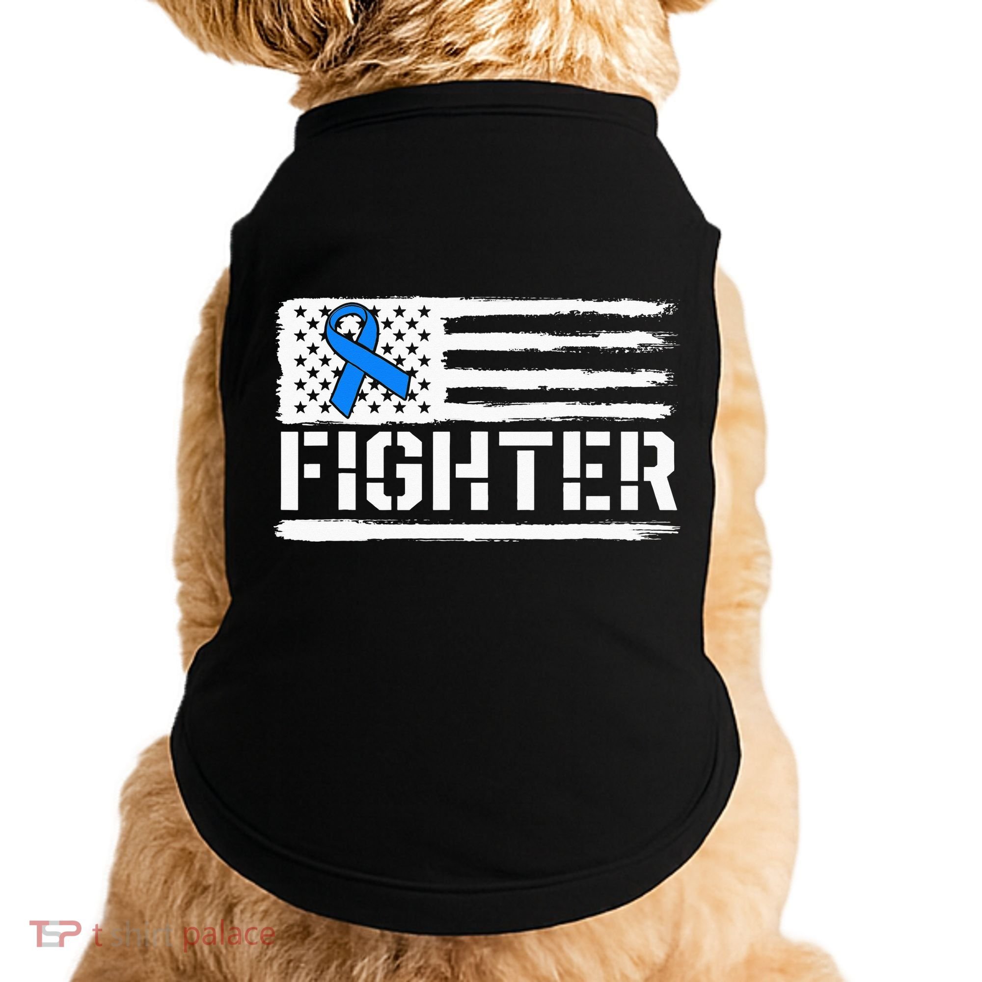 ALS Fighter Warrior Blue American Flag Awareness Ribbon Doggie Tank