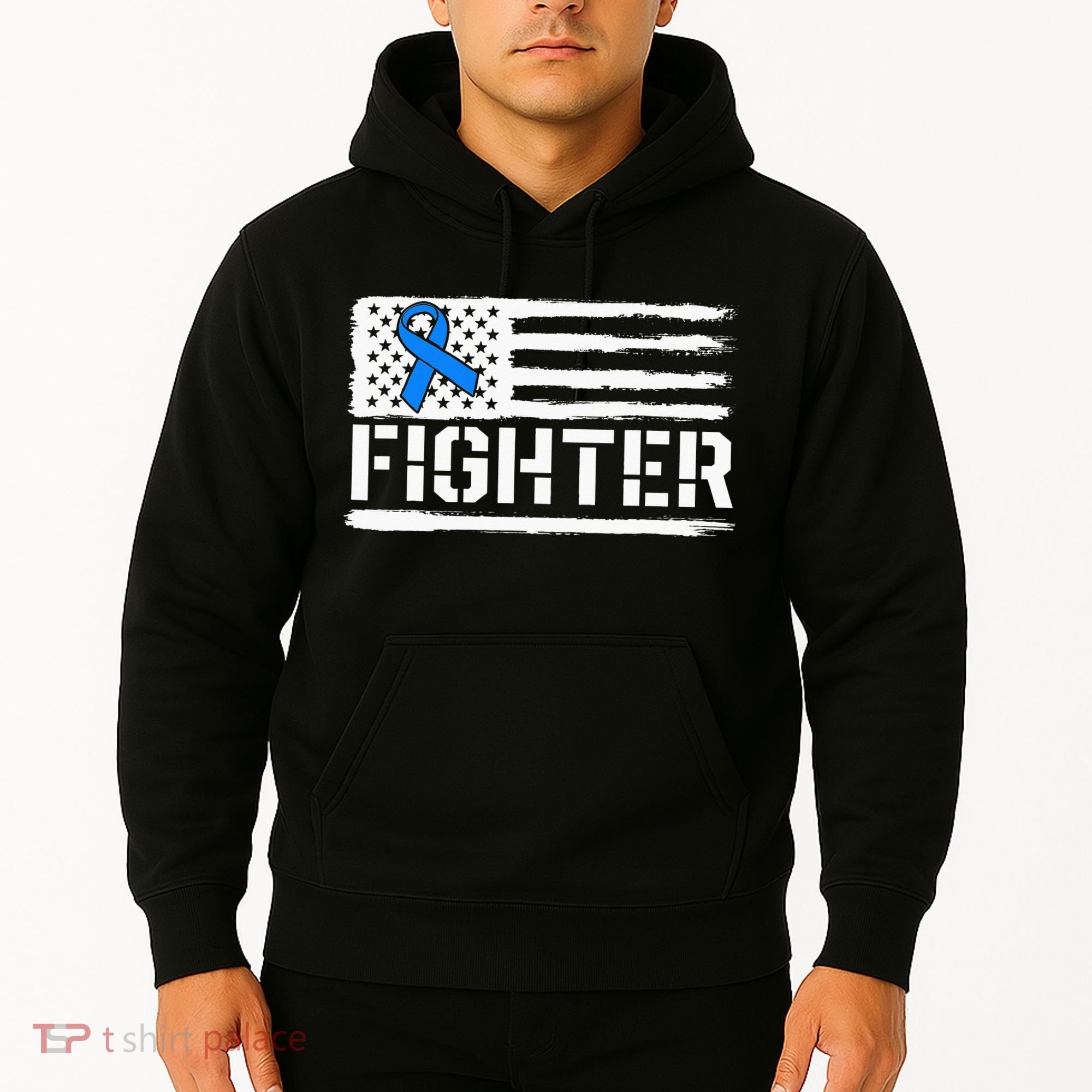ALS Fighter Warrior Blue American Flag Awareness Ribbon Hoodie