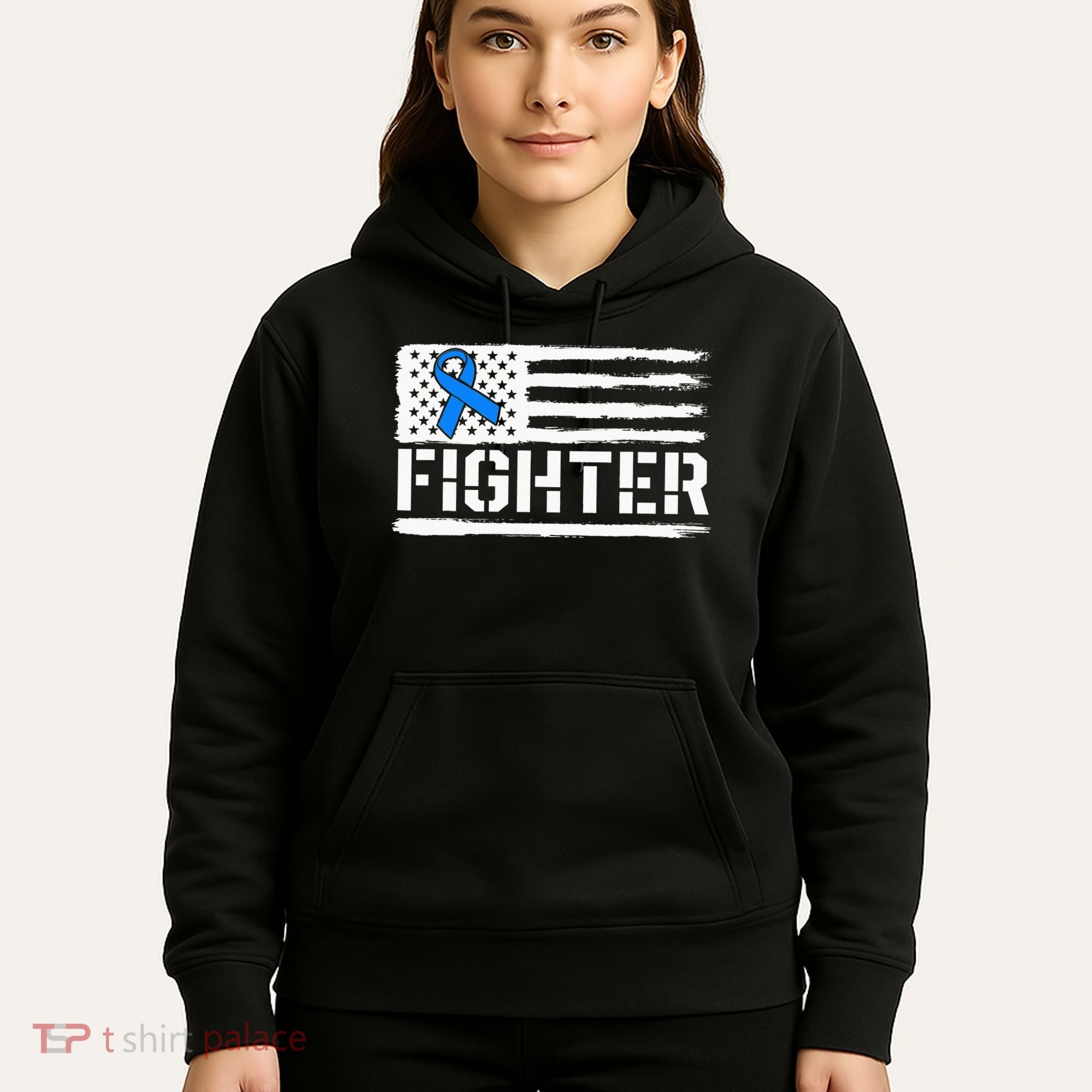 ALS Fighter Warrior Blue American Flag Awareness Ribbon Hoodie