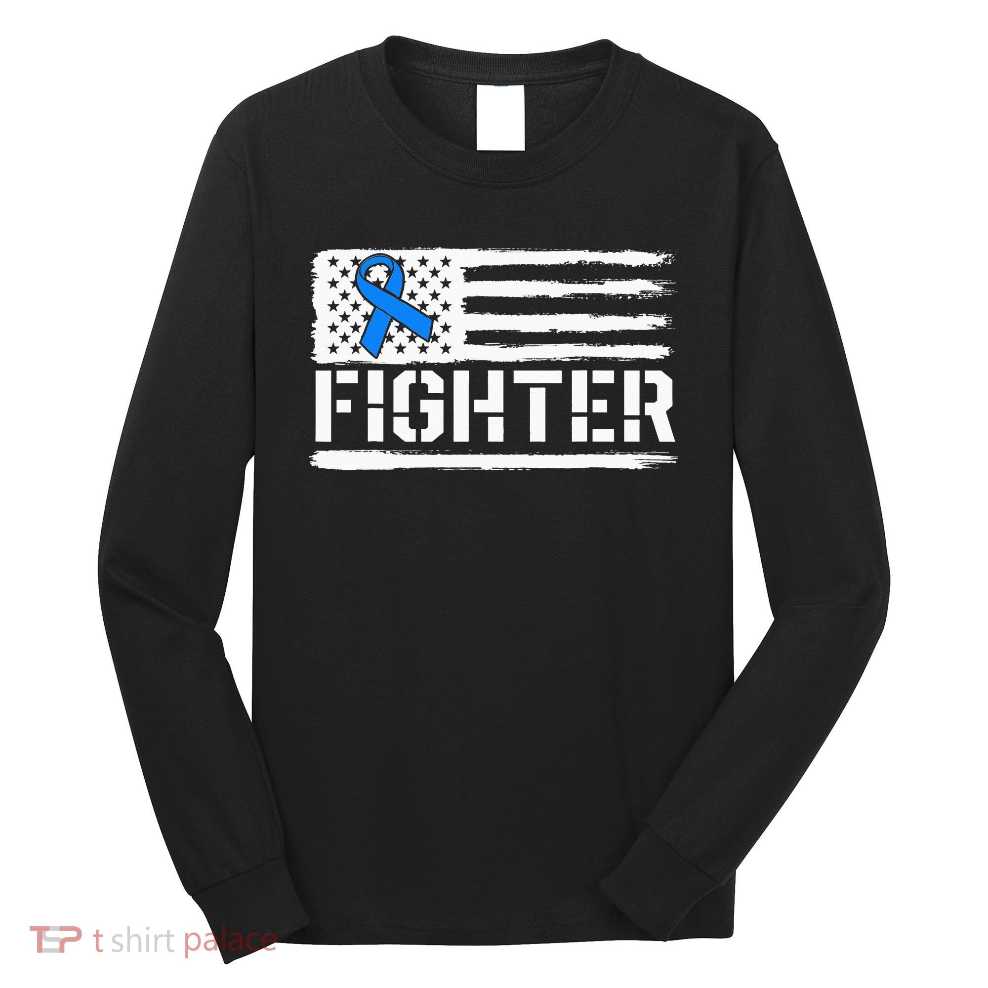ALS Fighter Warrior Blue American Flag Awareness Ribbon Long Sleeve Shirt