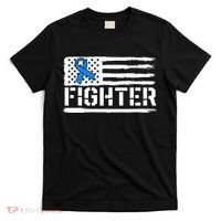 ALS Fighter Warrior Blue American Flag Awareness Ribbon T-Shirt thumb 0