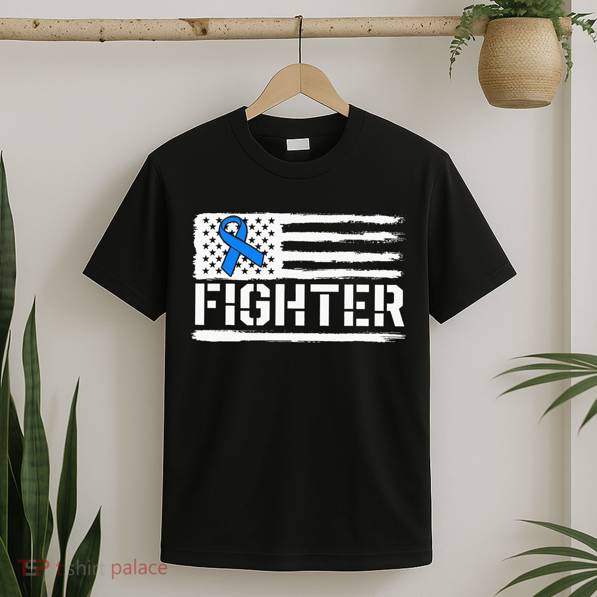 ALS Fighter Warrior Blue American Flag Awareness Ribbon T-Shirt
