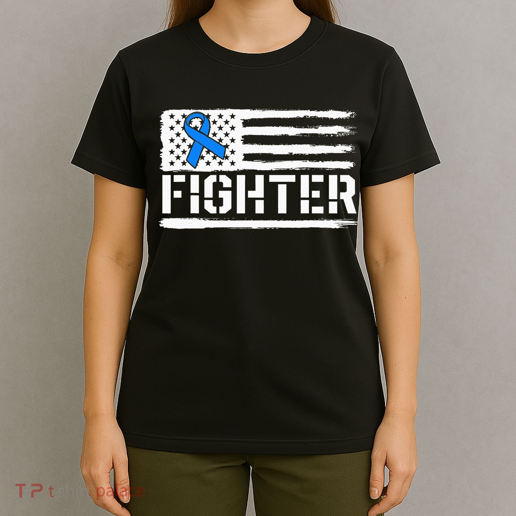 ALS Fighter Warrior Blue American Flag Awareness Ribbon T-Shirt