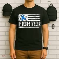 ALS Fighter Warrior Blue American Flag Awareness Ribbon T-Shirt thumb 6