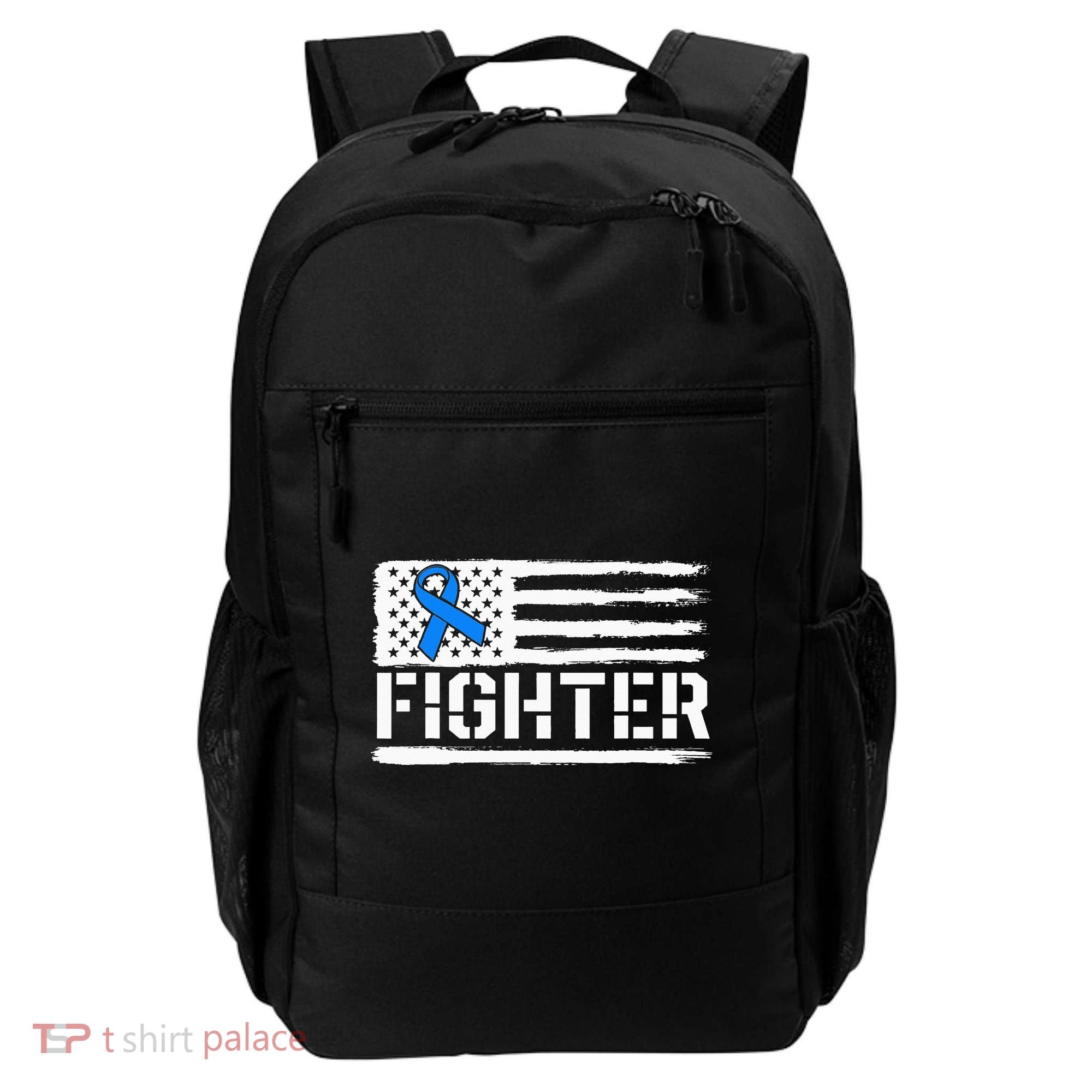 ALS Fighter Warrior Blue American Flag Awareness Ribbon Backpack