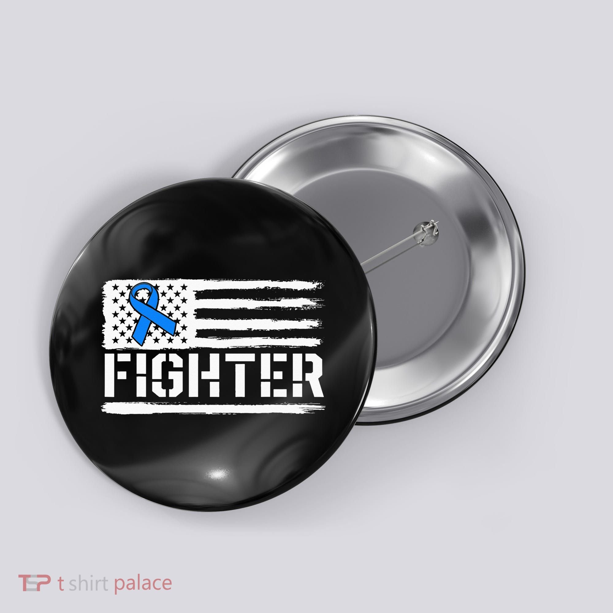 ALS Fighter Warrior Blue American Flag Awareness Ribbon Button