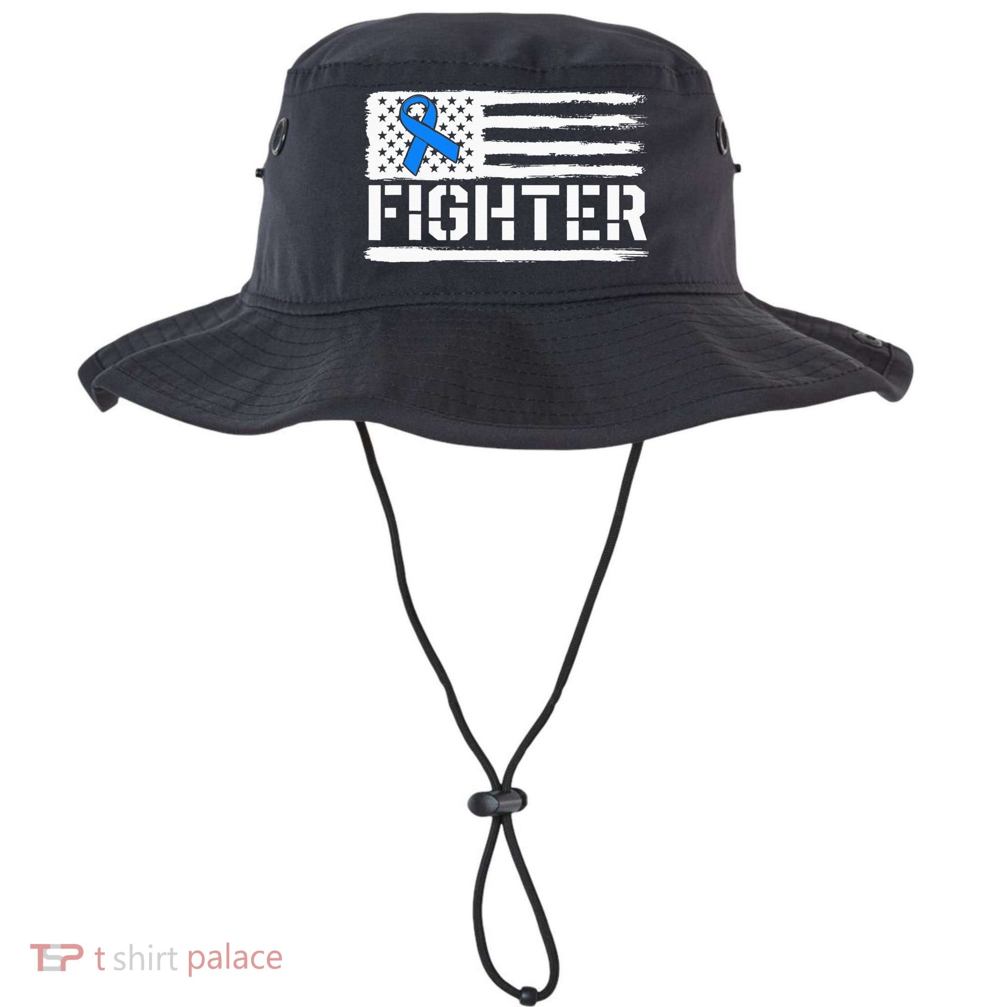 ALS Fighter Warrior Blue American Flag Awareness Ribbon Bucket Hat