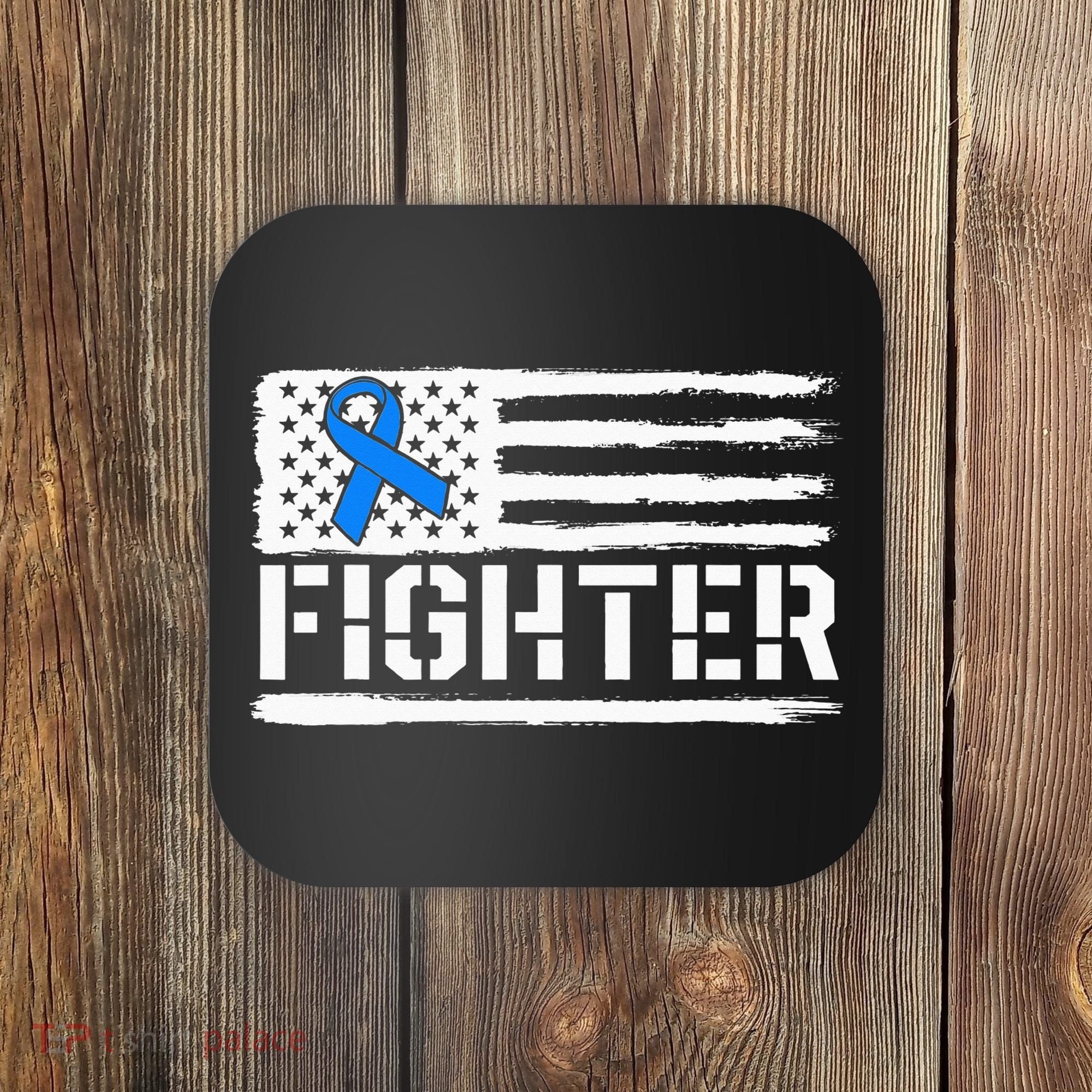 ALS Fighter Warrior Blue American Flag Awareness Ribbon Coaster