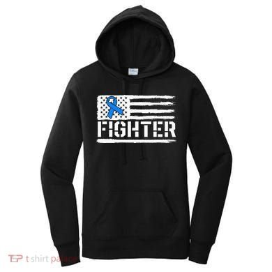 ALS Fighter Warrior Blue American Flag Awareness Ribbon Women's Hoodie