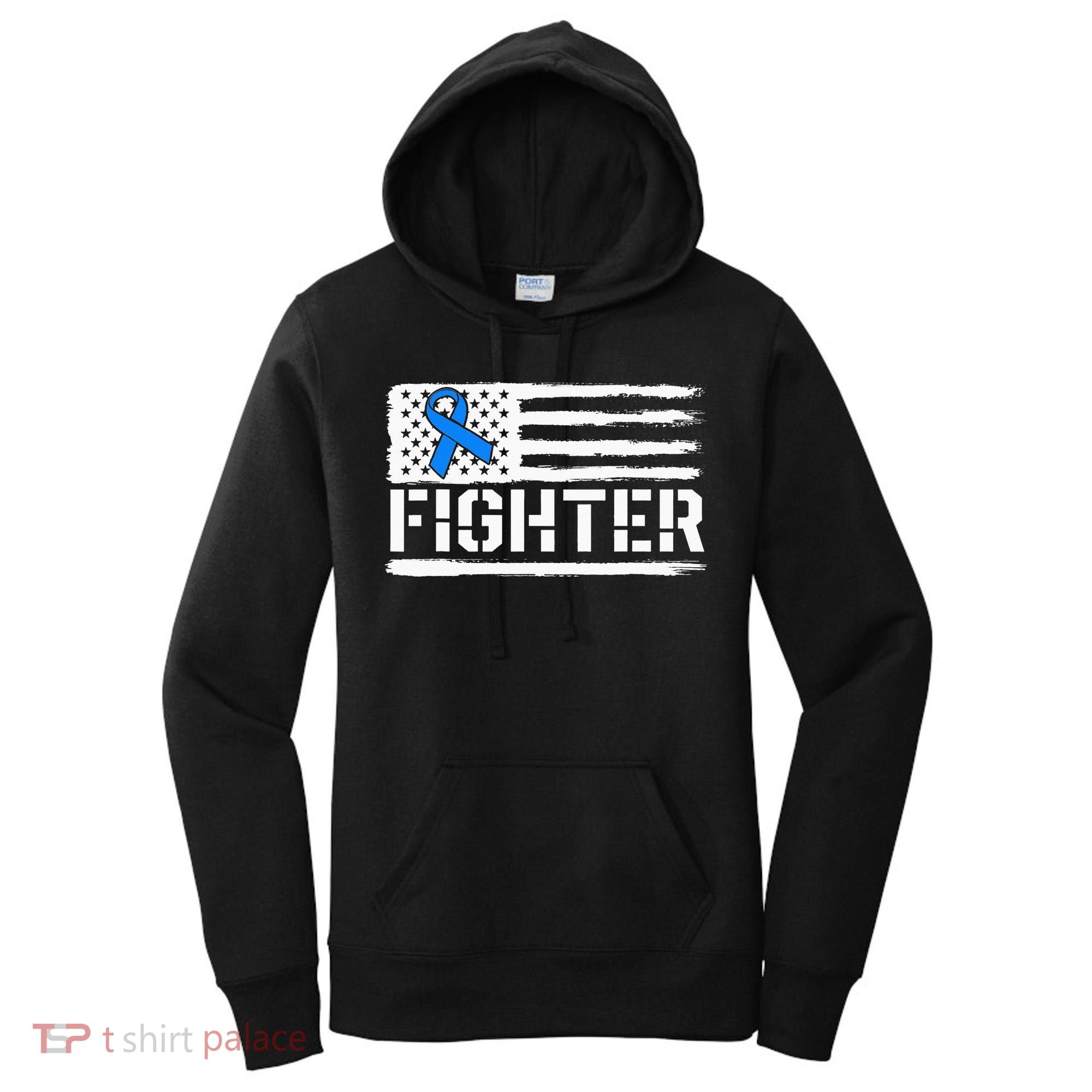 ALS Fighter Warrior Blue American Flag Awareness Ribbon Women's Hoodie