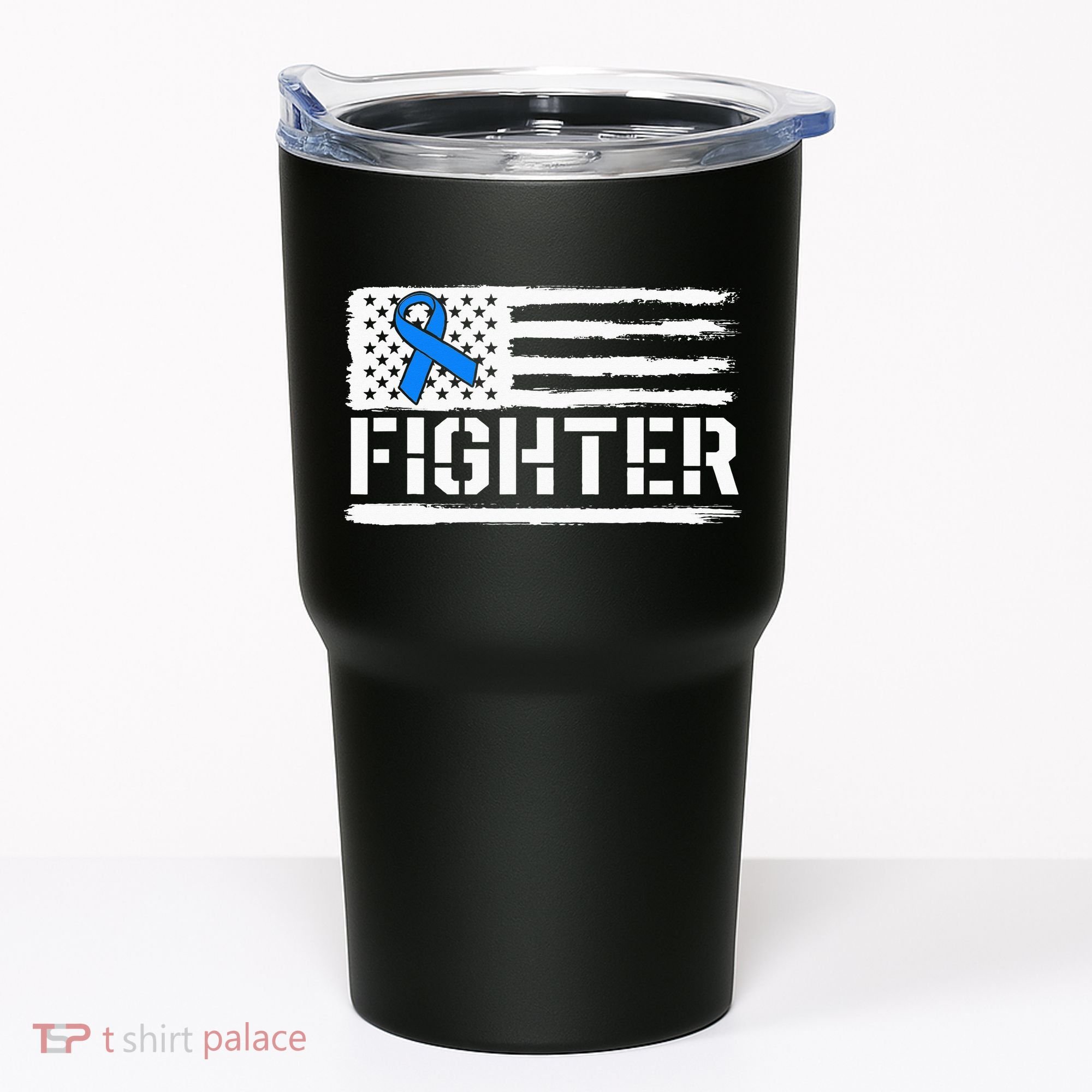 ALS Fighter Warrior Blue American Flag Awareness Ribbon Tumbler