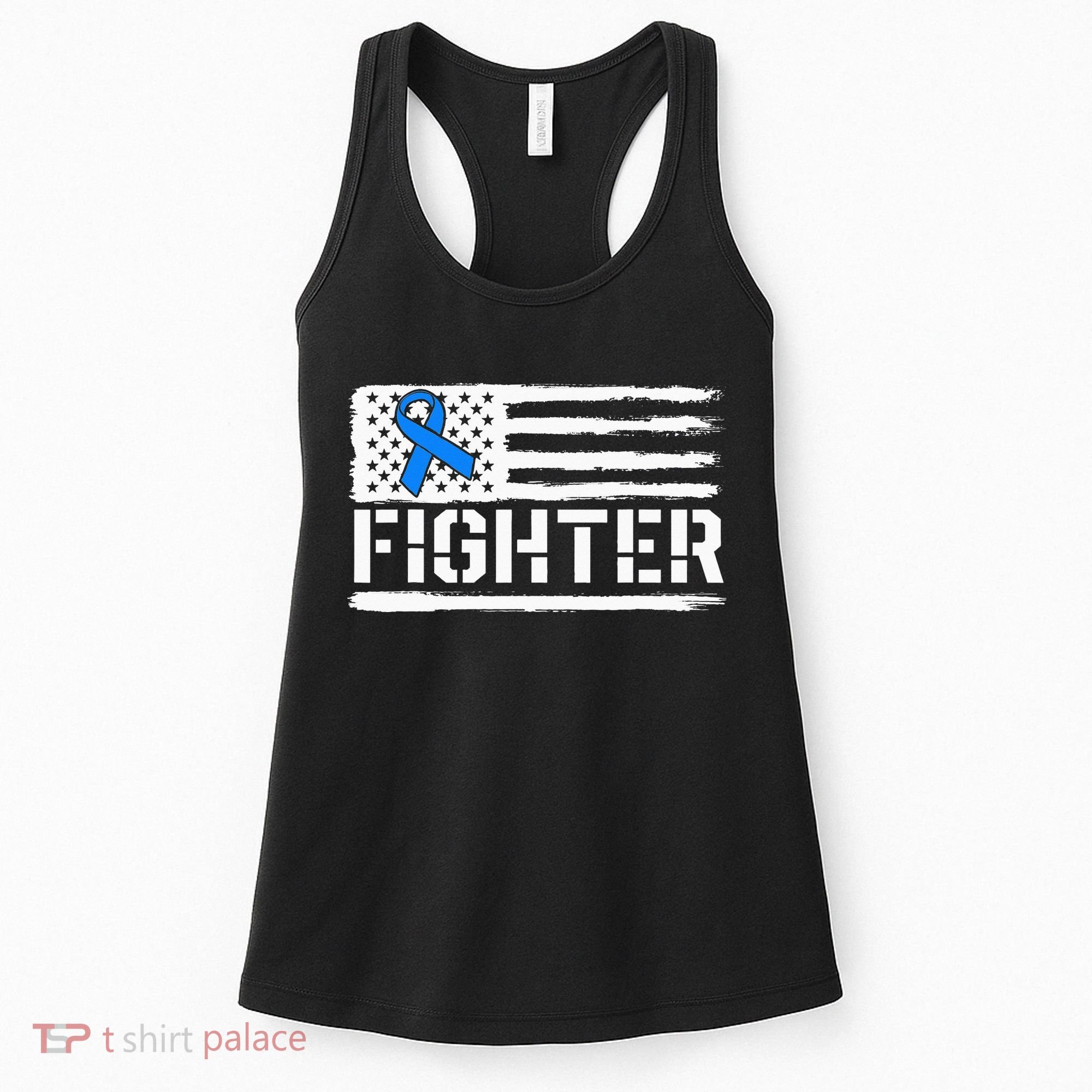 ALS Fighter Warrior Blue American Flag Awareness Ribbon Women's Tank Top