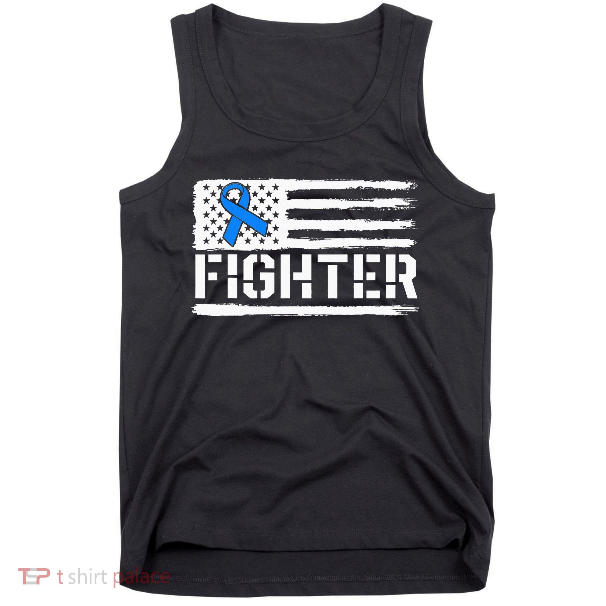 ALS Fighter Warrior Blue American Flag Awareness Ribbon Tank Top