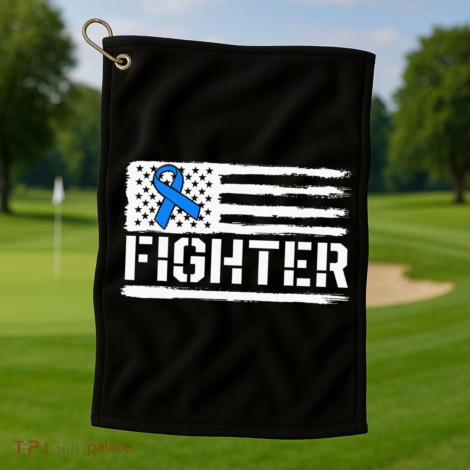 ALS Fighter Warrior Blue American Flag Awareness Ribbon Golf Towel