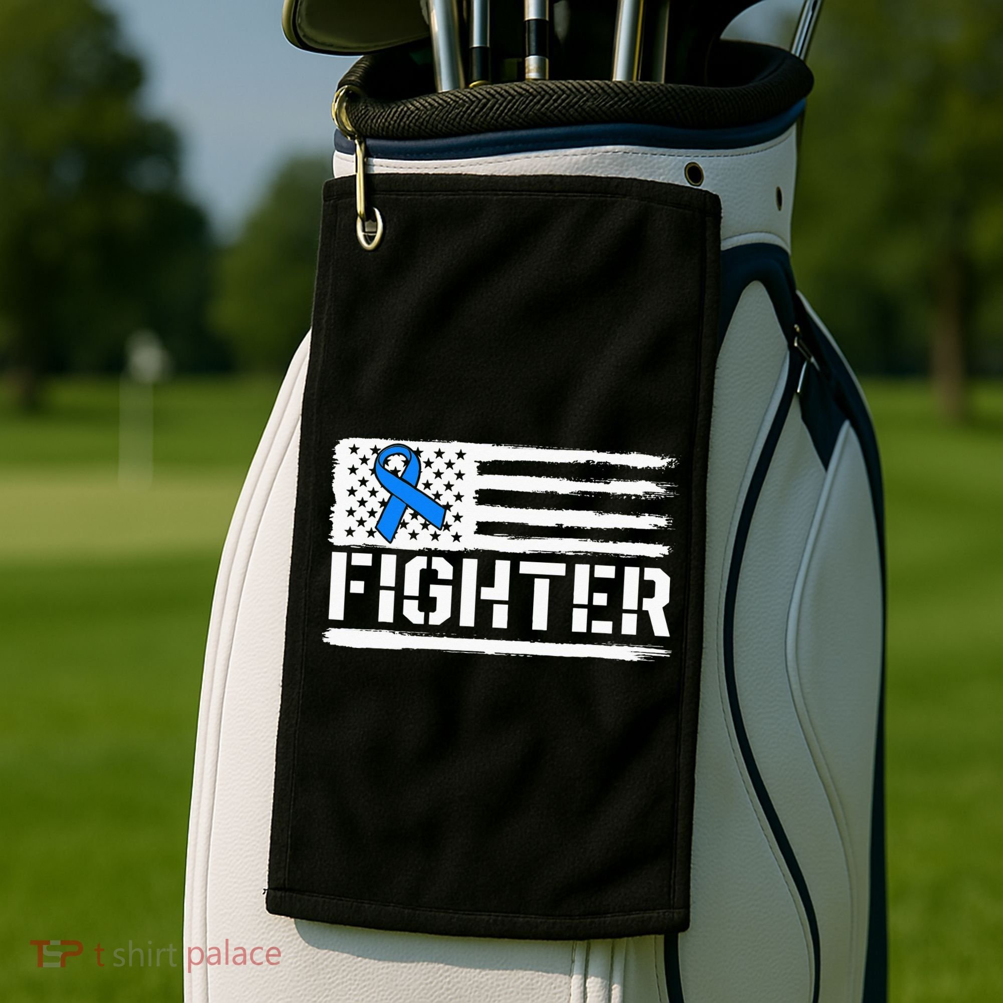 ALS Fighter Warrior Blue American Flag Awareness Ribbon Golf Towel