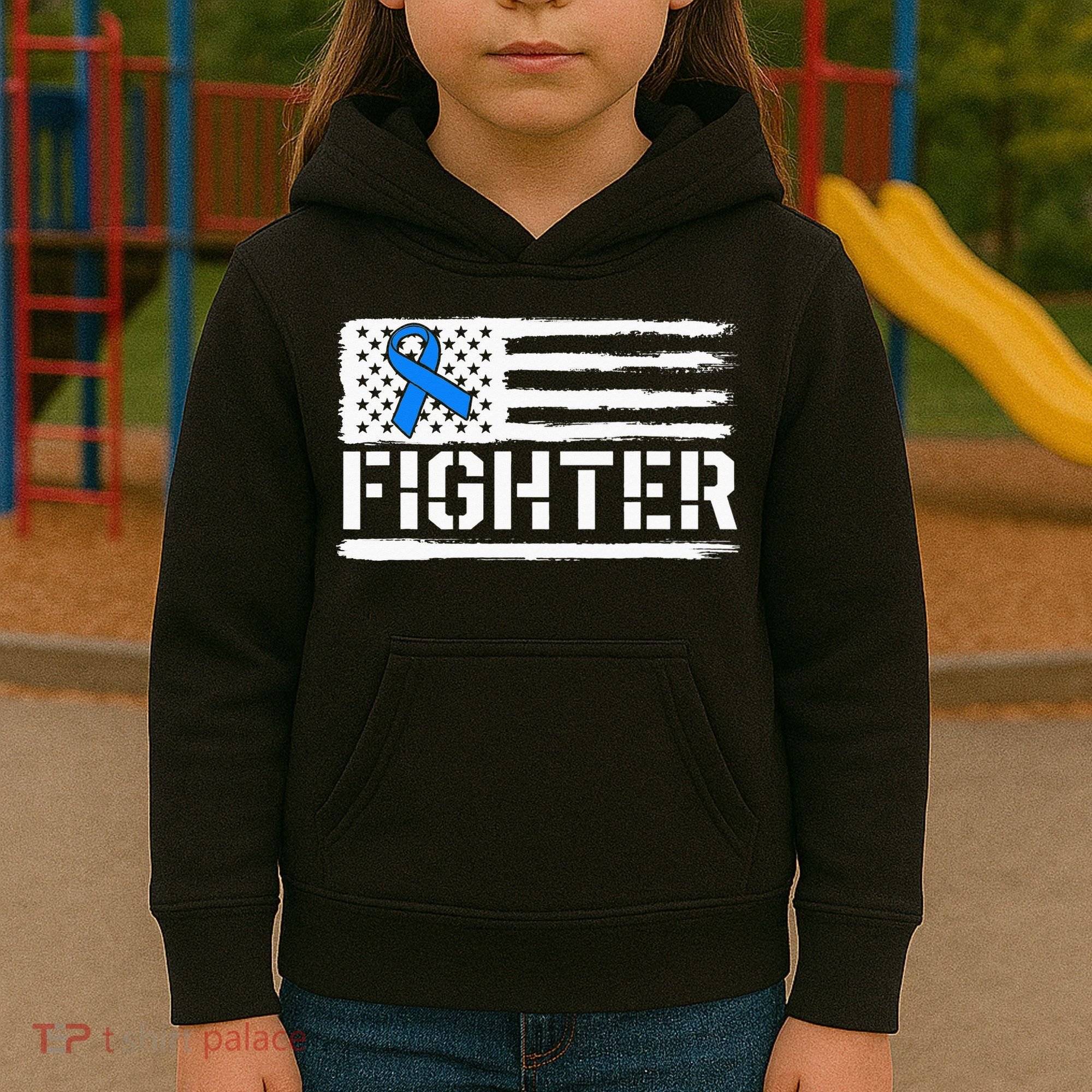 ALS Fighter Warrior Blue American Flag Awareness Ribbon Kids Hoodie