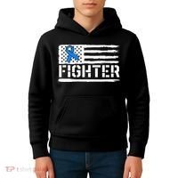 ALS Fighter Warrior Blue American Flag Awareness Ribbon Kids Hoodie thumb 4