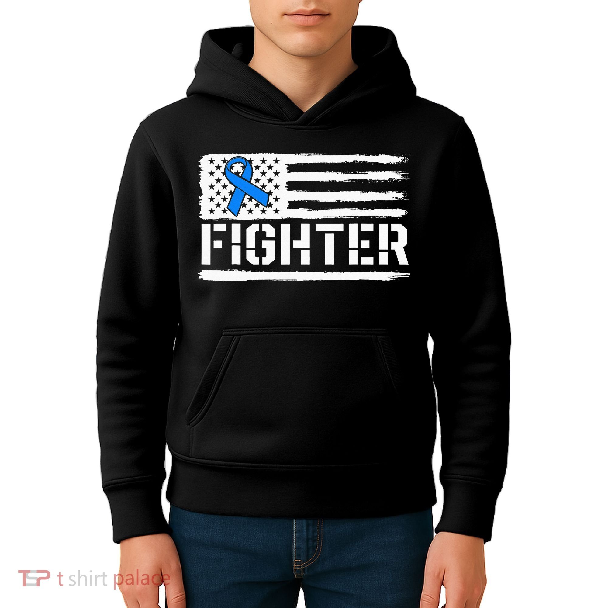 ALS Fighter Warrior Blue American Flag Awareness Ribbon Kids Hoodie