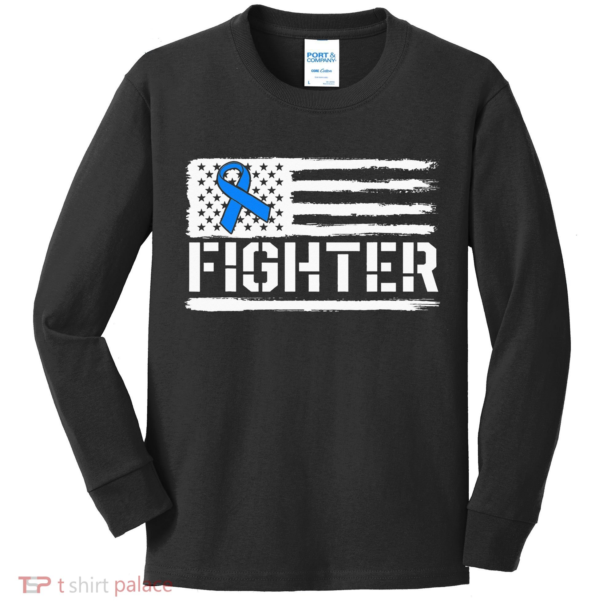 ALS Fighter Warrior Blue American Flag Awareness Ribbon Kids Long Sleeve Shirt