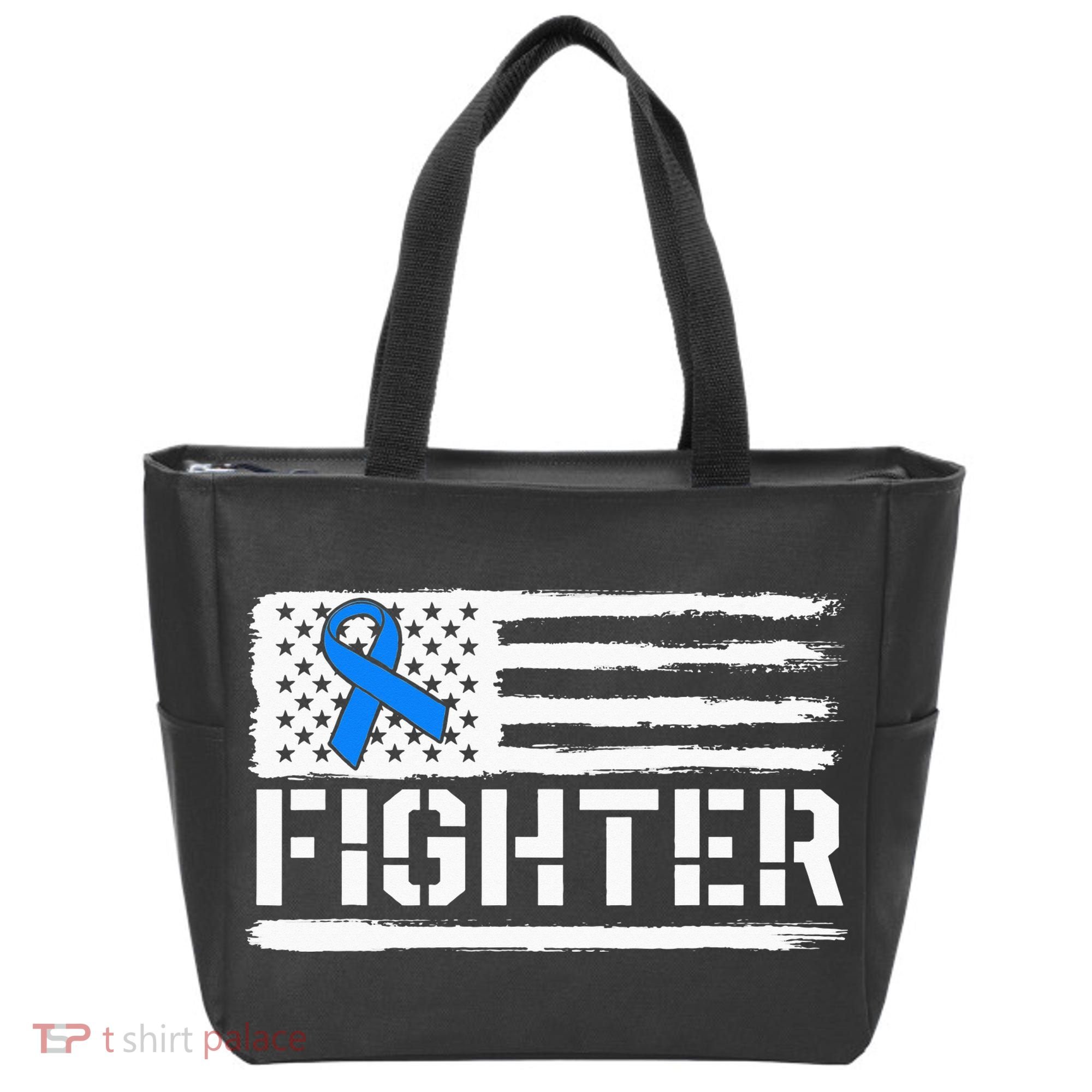 ALS Fighter Warrior Blue American Flag Awareness Ribbon Tote Bag