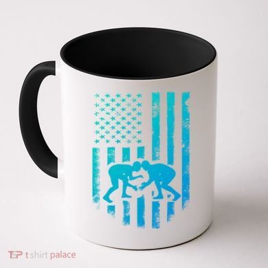 American Flag Wrestling Gift Distressed Wrestle Gift Coffee Mug