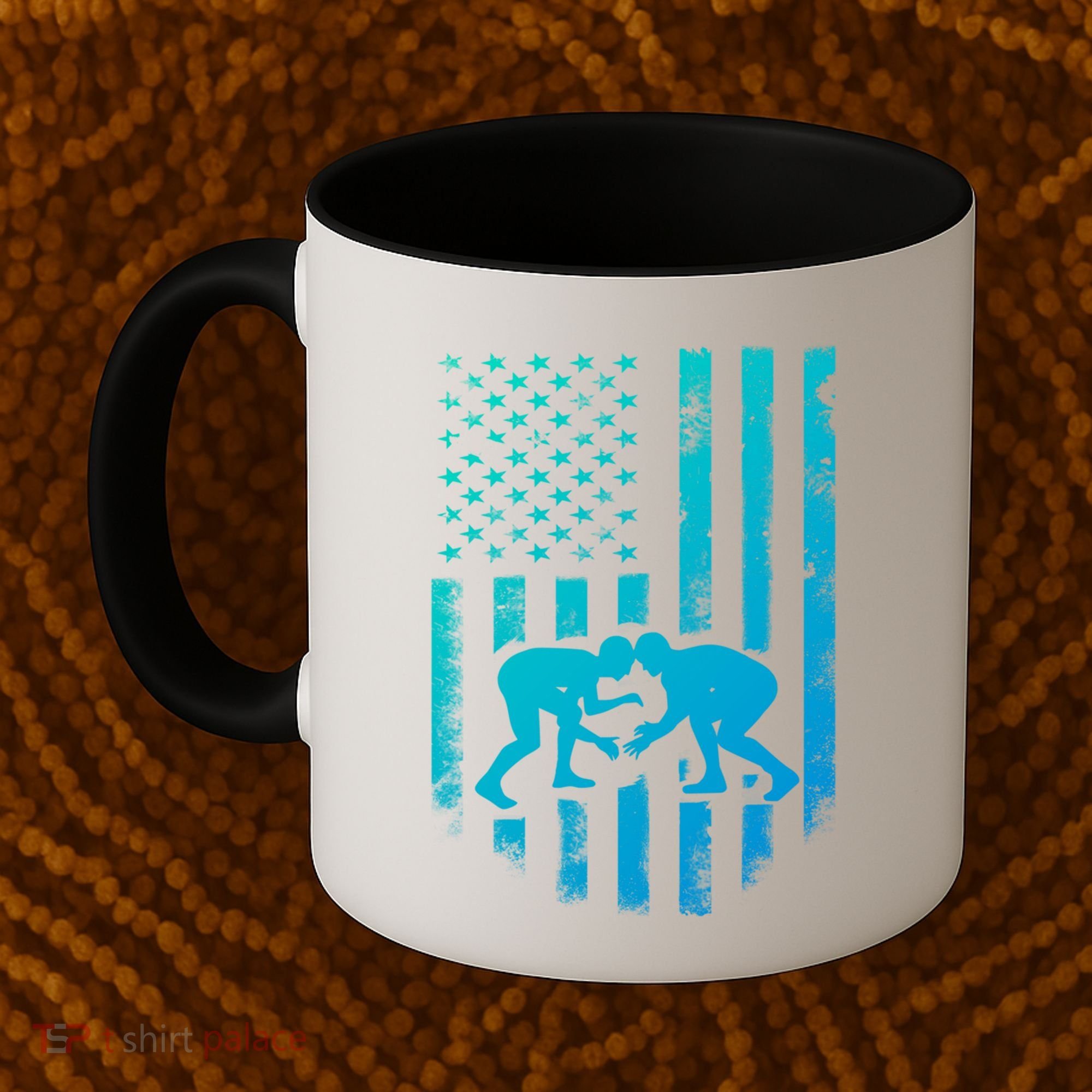 American Flag Wrestling Gift Distressed Wrestle Gift Coffee Mug