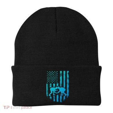 American Flag Wrestling Gift Distressed Wrestle Gift Beanie