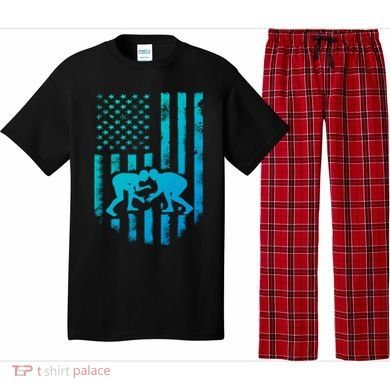 American Flag Wrestling Gift Distressed Wrestle Gift Pajama Set