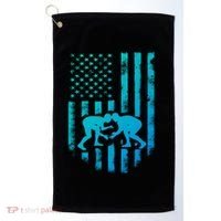 American Flag Wrestling Gift Distressed Wrestle Gift Golf Towel thumb 0