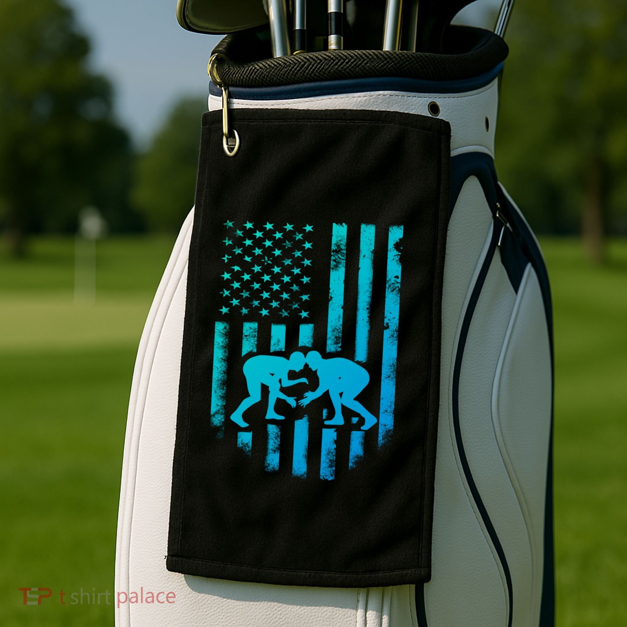 American Flag Wrestling Gift Distressed Wrestle Gift Golf Towel