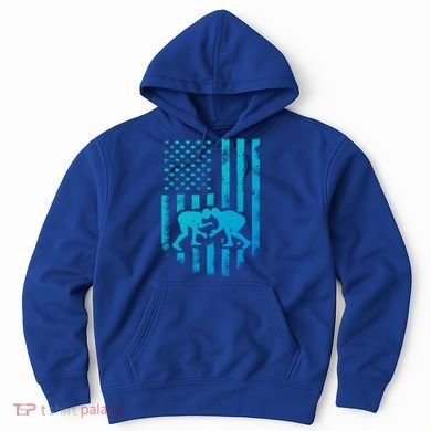American Flag Wrestling Gift Distressed Wrestle Gift Hoodie