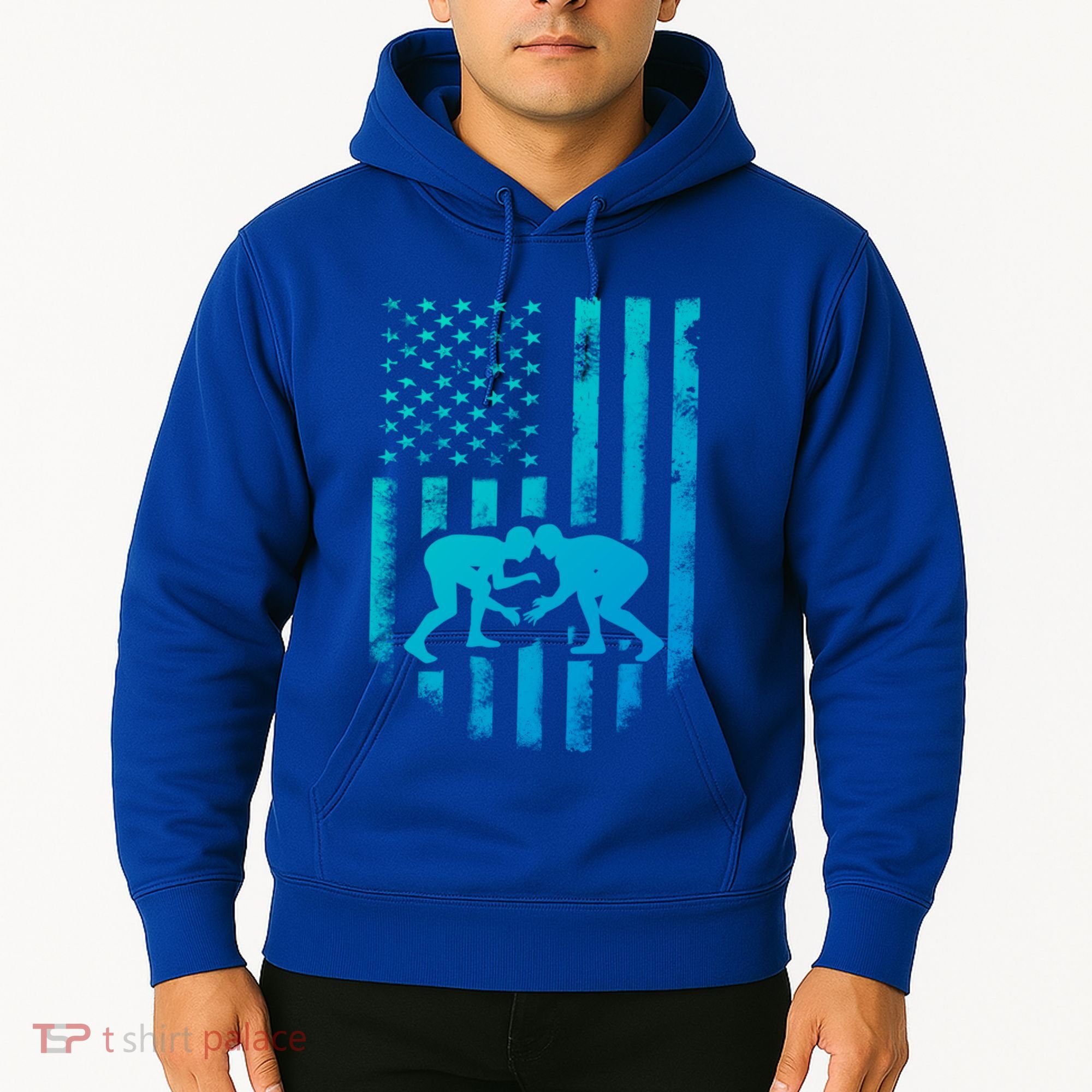 American Flag Wrestling Gift Distressed Wrestle Gift Hoodie