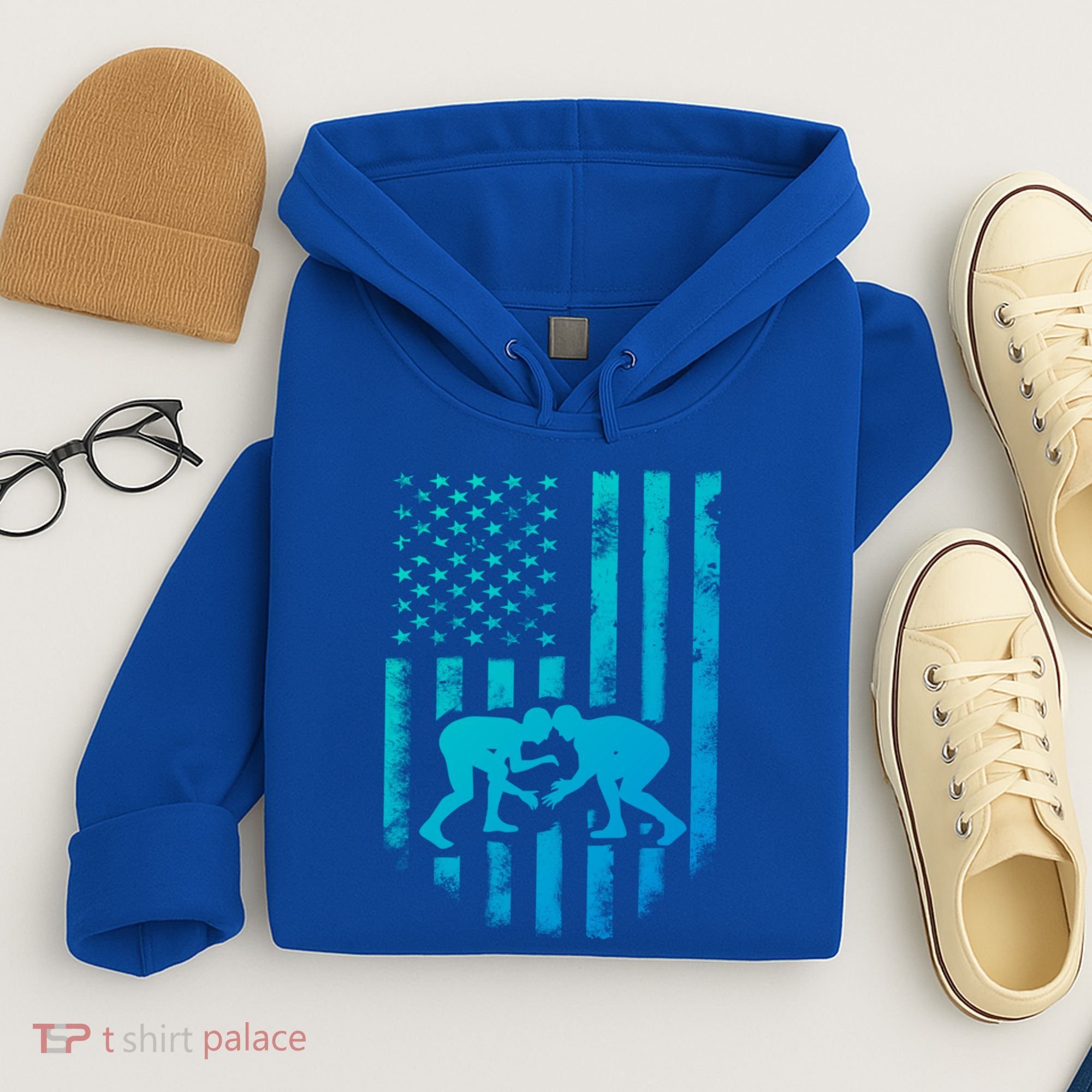 American Flag Wrestling Gift Distressed Wrestle Gift Hoodie