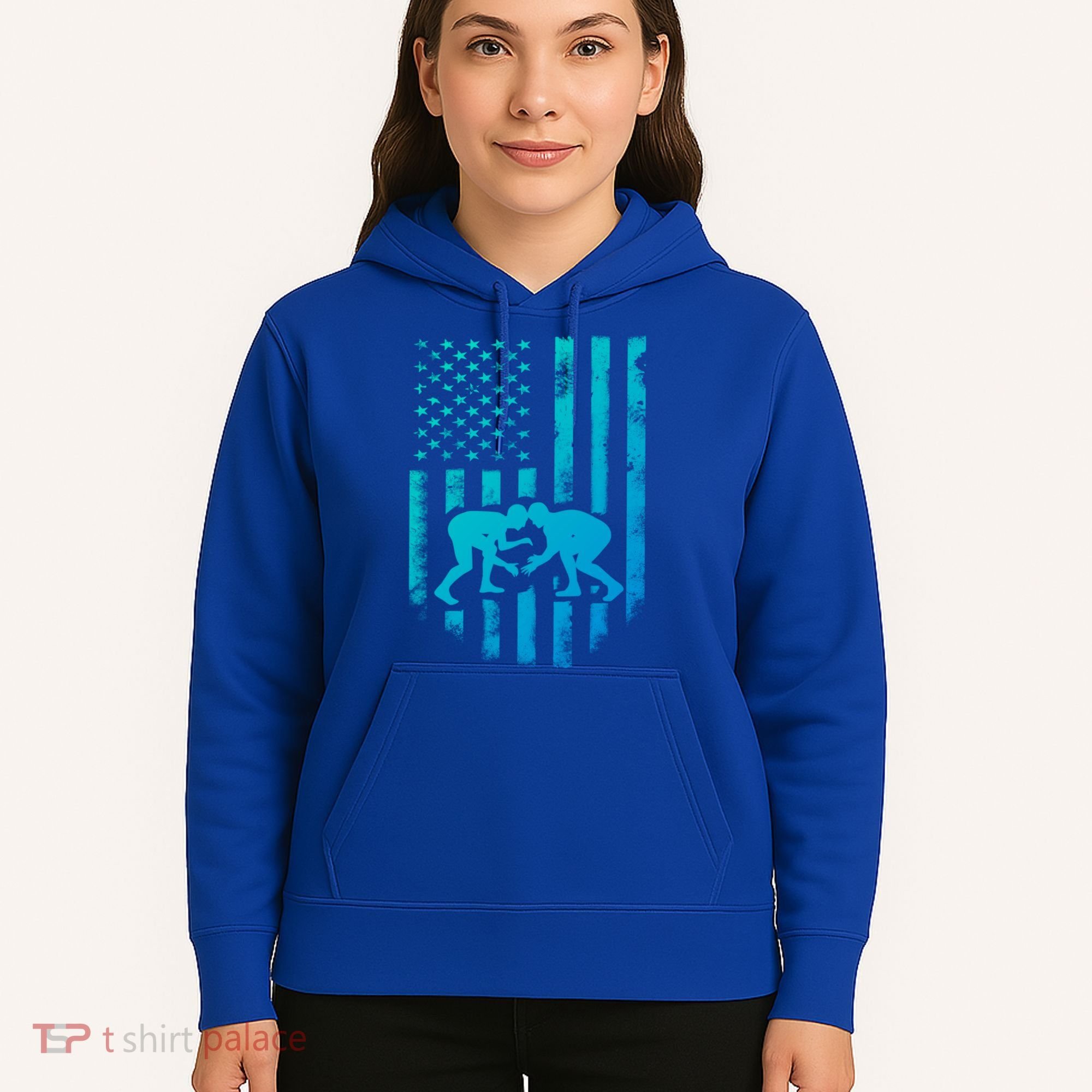 American Flag Wrestling Gift Distressed Wrestle Gift Hoodie