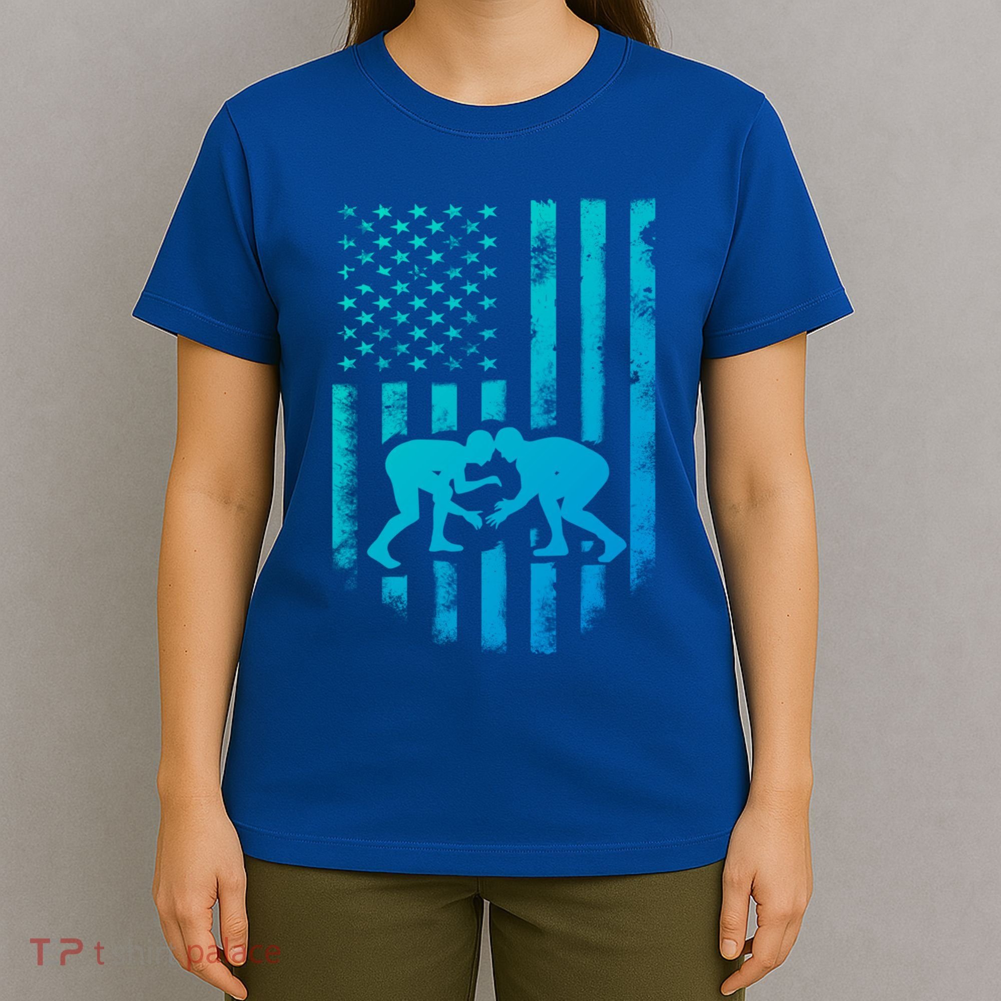 American Flag Wrestling Gift Distressed Wrestle Gift T-Shirt